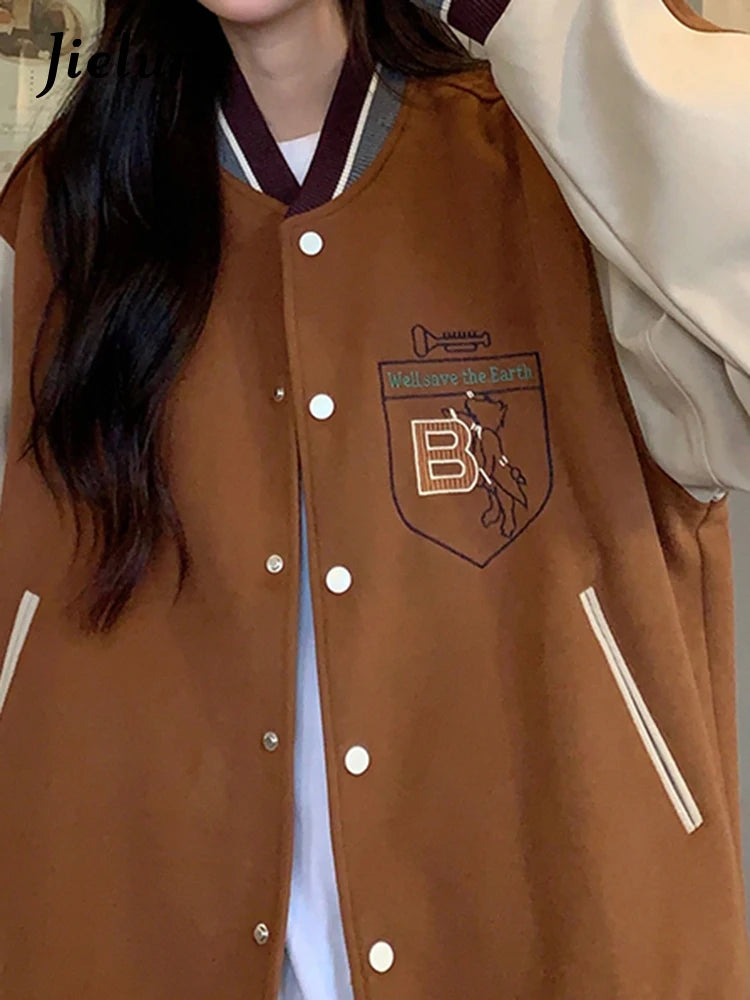 Damen College Baseball Retro Bomber Jacke Unisex Sweatjacke Collegejacke