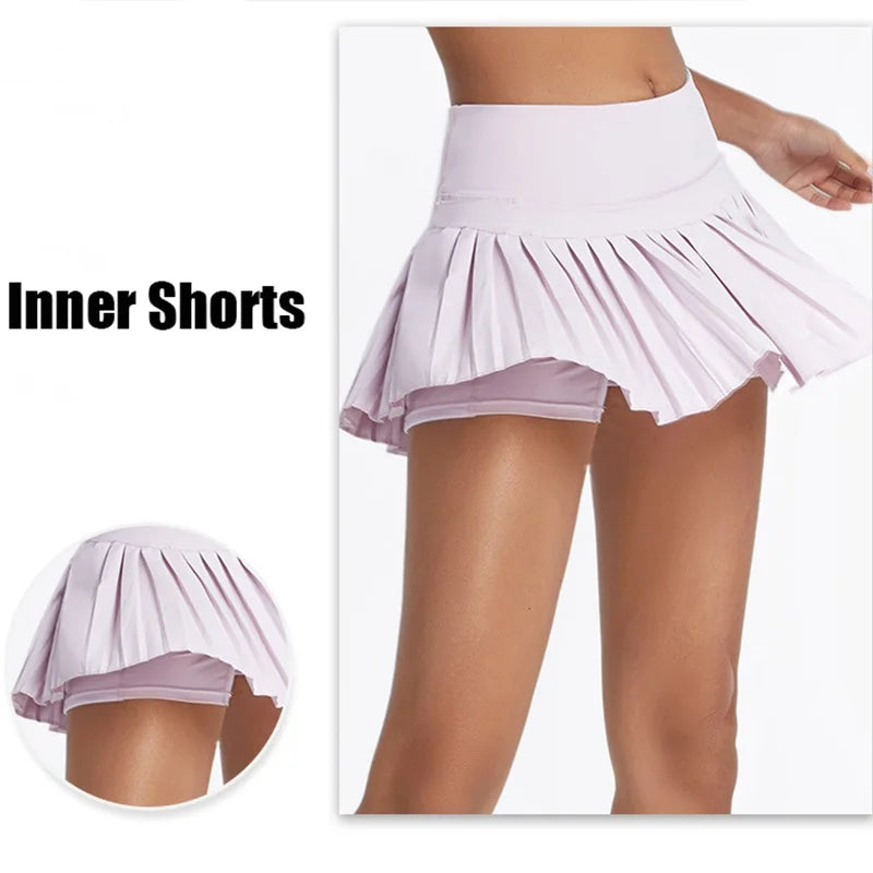 Damen Tennis-Rock mit Innenhose Sportrock Laufrock Gym Fitness Shorts mit Tasche