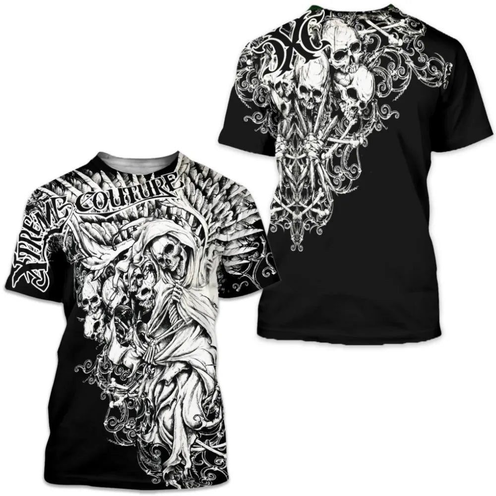 Männer Metal Skull 3D Print T-Shirt Rundhals Unisex Sommer Streetwear Shirt Top