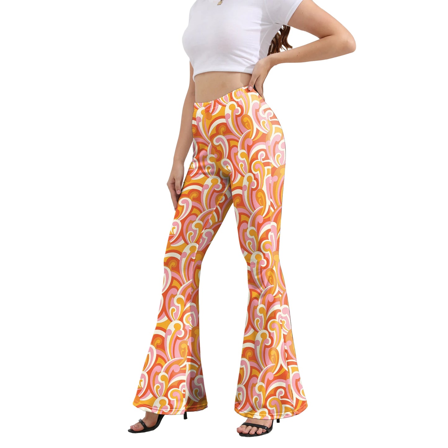 Damen Yoga Hose Bootcut Hüftjeans Schlaghose Flared Leggins Flower Power Retro