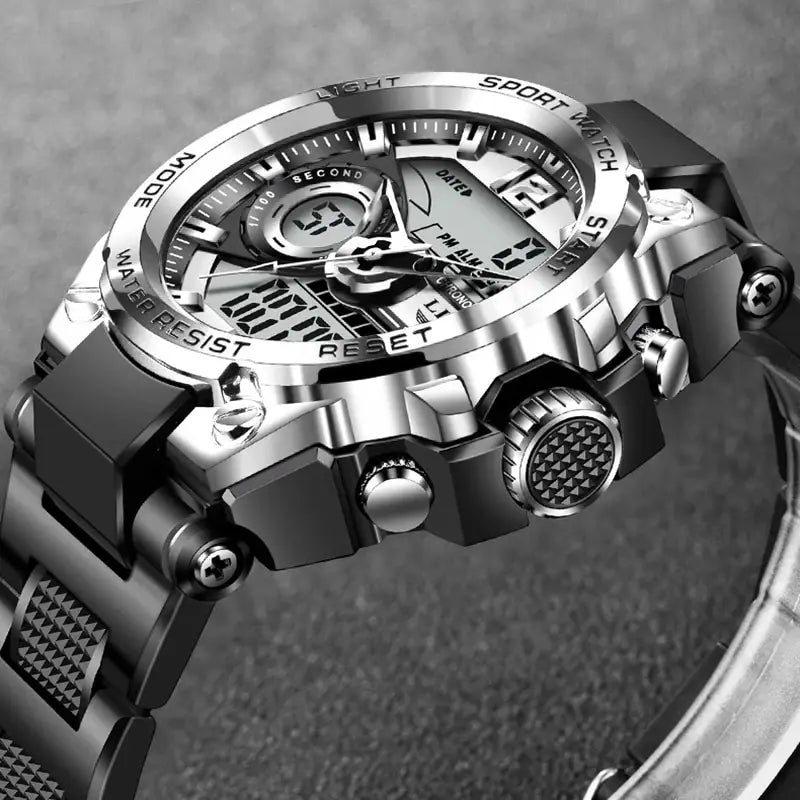 Herren Armbanduhr Digital Uhr Silber Edelstahl LED Quarzuhr Luxus Chronograph