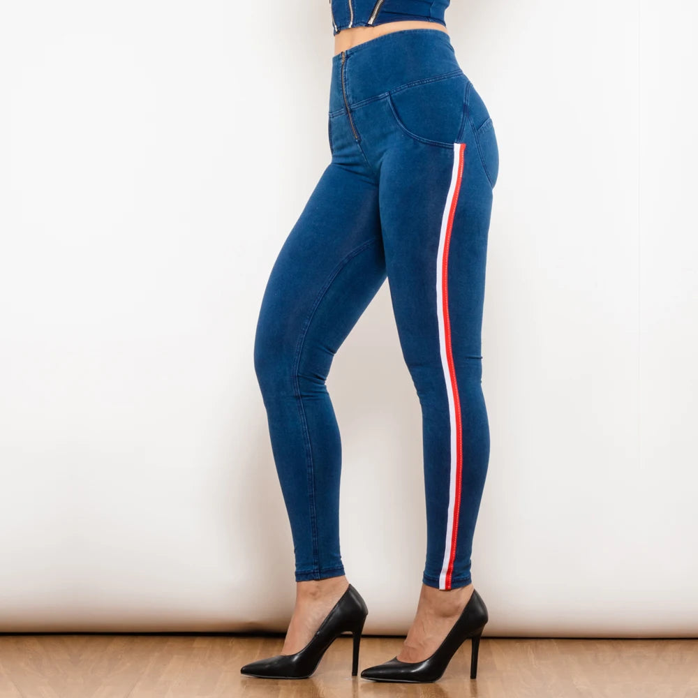 Leggins Donna Vita Alta Pantaloni Jeans Sportivi Fitness Palestra Effetto Denim