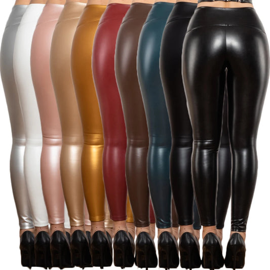 Sexy Leggins Donna Vita Alta Pantaloni Collant in Lattice Lucido Night Club