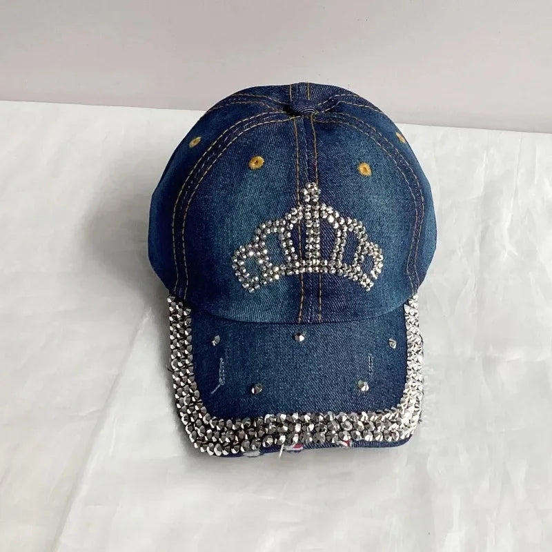 Jeans Basecap Cappy Denim Look Cap Kappe LOVE Strass gebogen Herren Damen