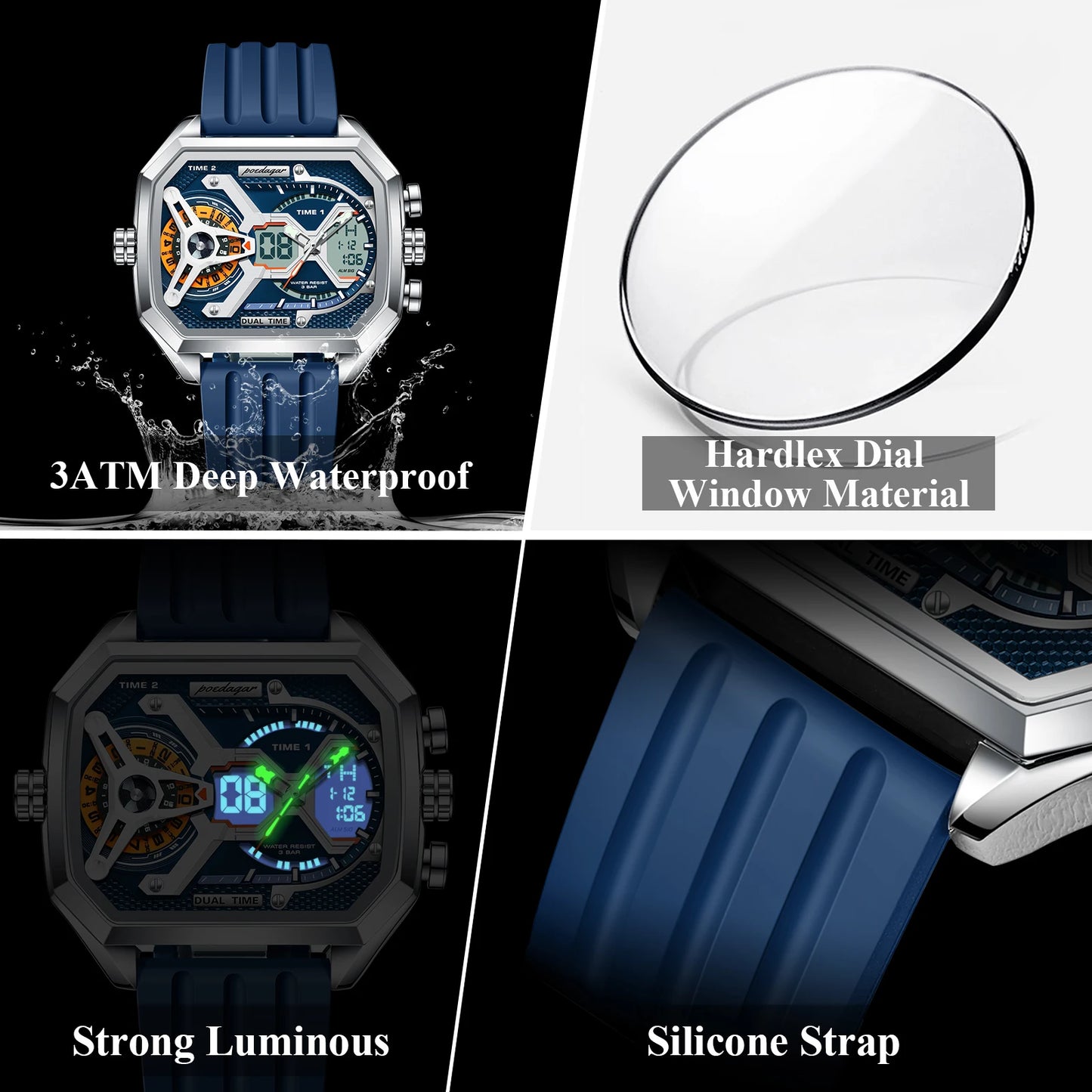 Orologio Uomo Quarzo Acciaio Inossidabile Orologio digitale Cronografo sportivo