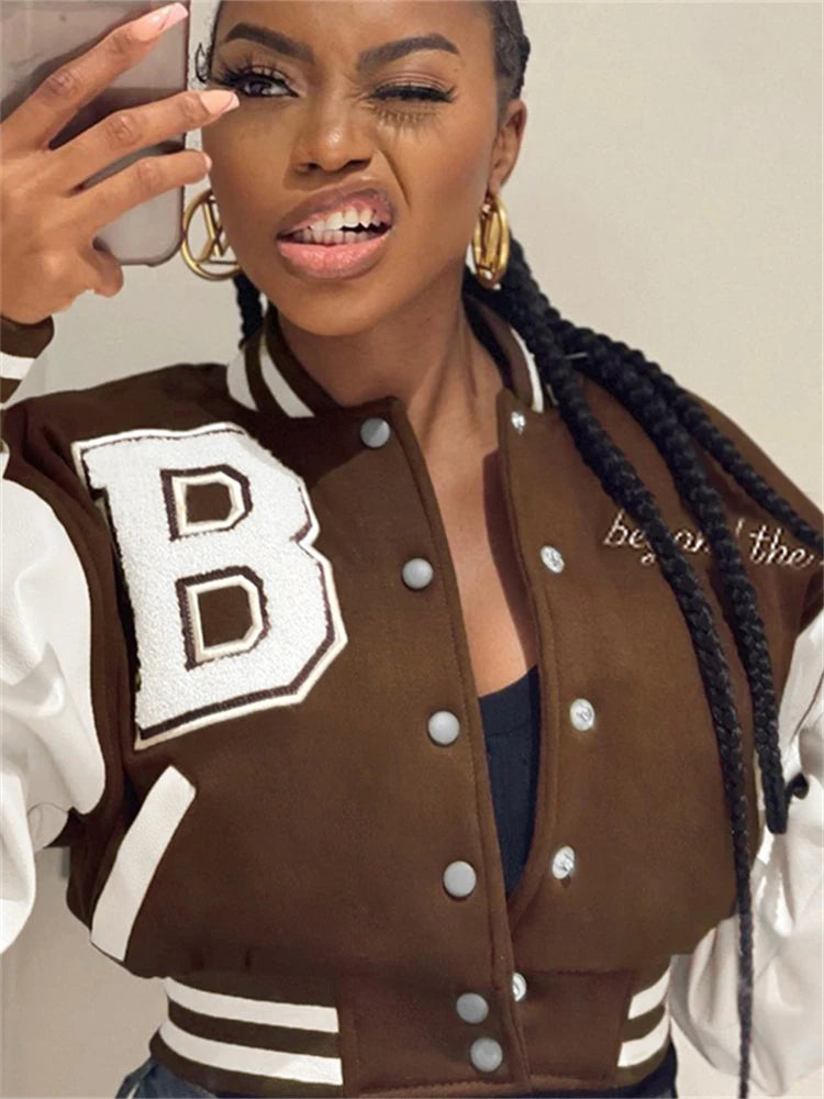 Damen College Baseball Retro Bomber Jacke Unisex Sweatjacke Collegejacke
