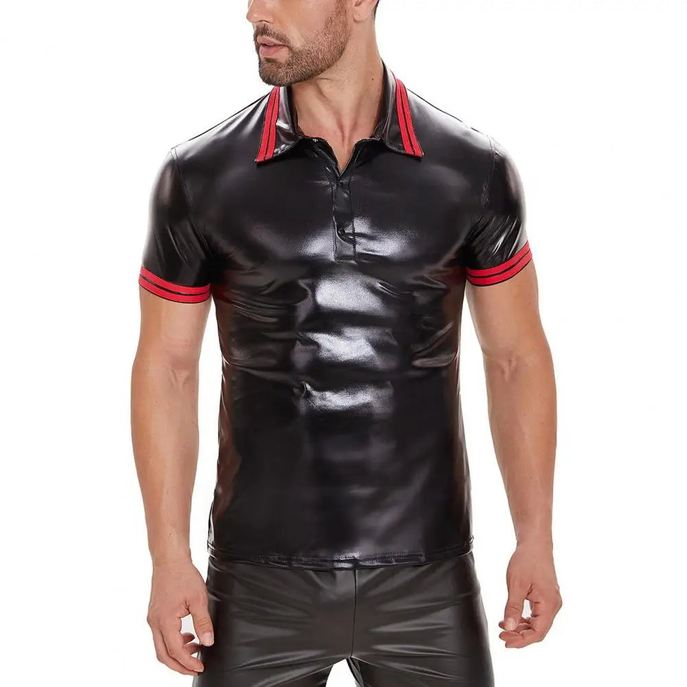 Fetisch Fashion Männer Sexy Shirts Hemd Lack Leder Bodysuits Herren Body Club