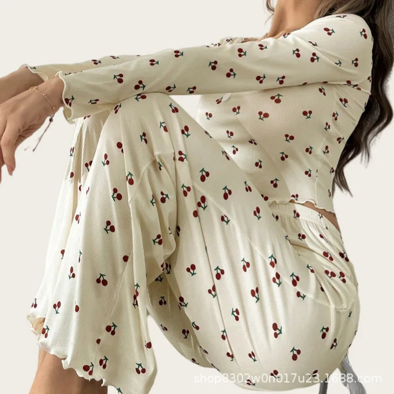 Nachtwäsche Damen Pyjama Set für Frauen Langarm Pyjamas Damen Home Set Weibliche Pj Sets für Frau Homewear Nachtwäsche Nachthemd