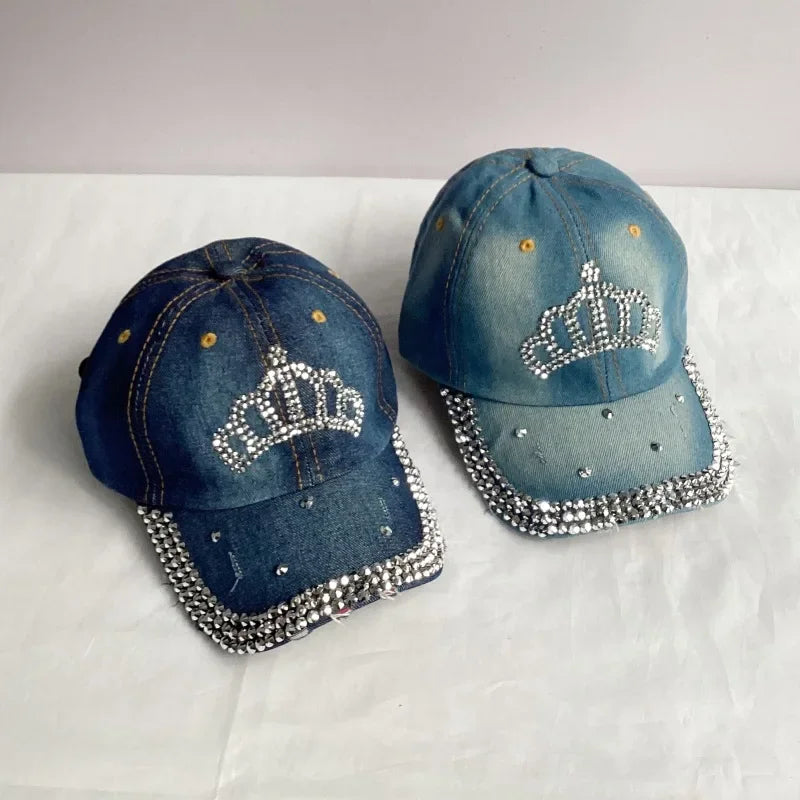 Jeans Basecap Cappy Denim Look Cap Kappe LOVE Strass gebogen Herren Damen