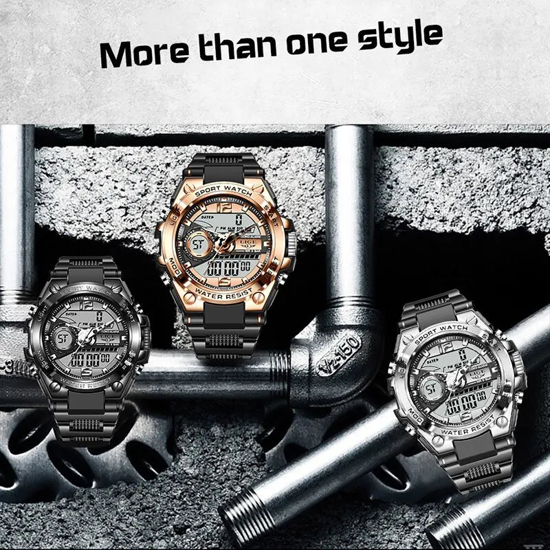 Herren Armbanduhr Digital Uhr Silber Edelstahl LED Quarzuhr Luxus Chronograph