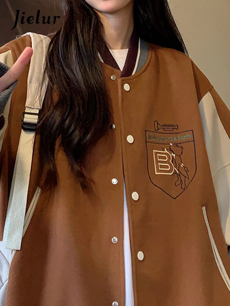 Damen College Baseball Retro Bomber Jacke Unisex Sweatjacke Collegejacke
