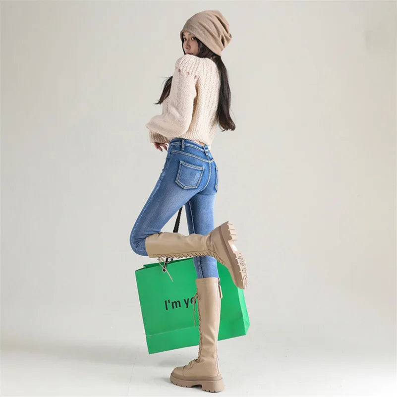 Damen Winter Warm Thermo Jeans Hose Innenfleece Stretch Hosen Leggins Denim