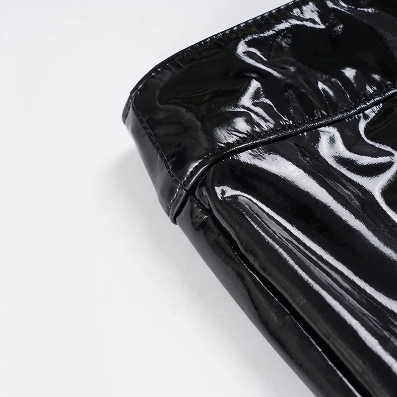 Sexy Damen Fashion Hose Gothic Punk glänzende PU Lederhose Schlaghose Latex