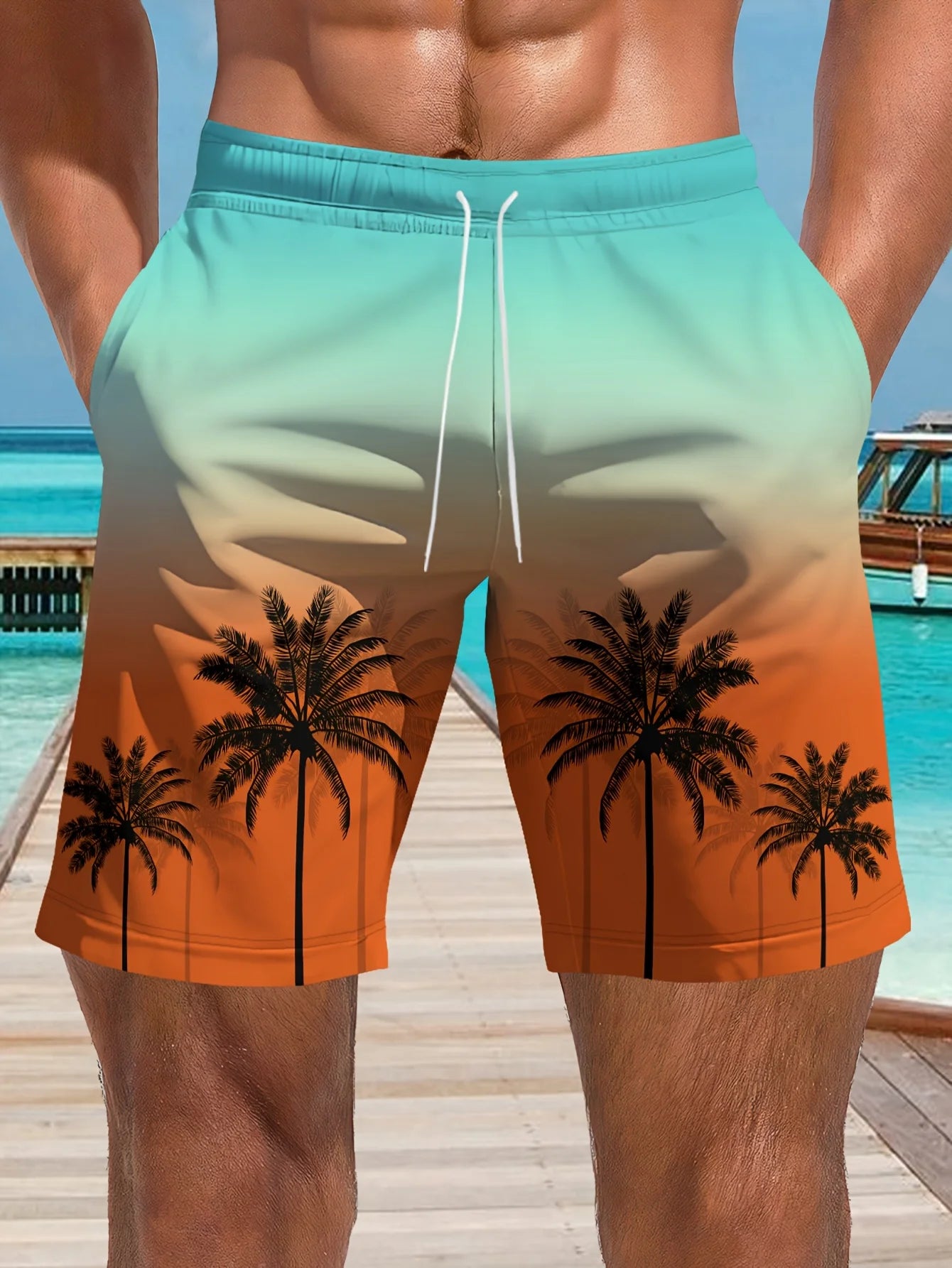 Hawaii-Badehose Herren Badeshort Kurzehose Shorts Schwimmhose 100% Polyester