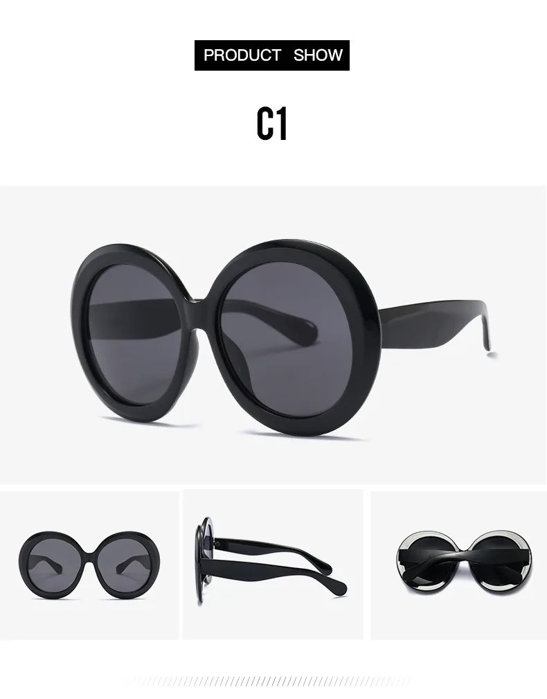 JNPCXI Übergroße Runde Sonnenbrille Frauen Männer Luxus Marke Großen Rahmen Sonnenbrille Brille Große Shades Unisex Reiten Brillen