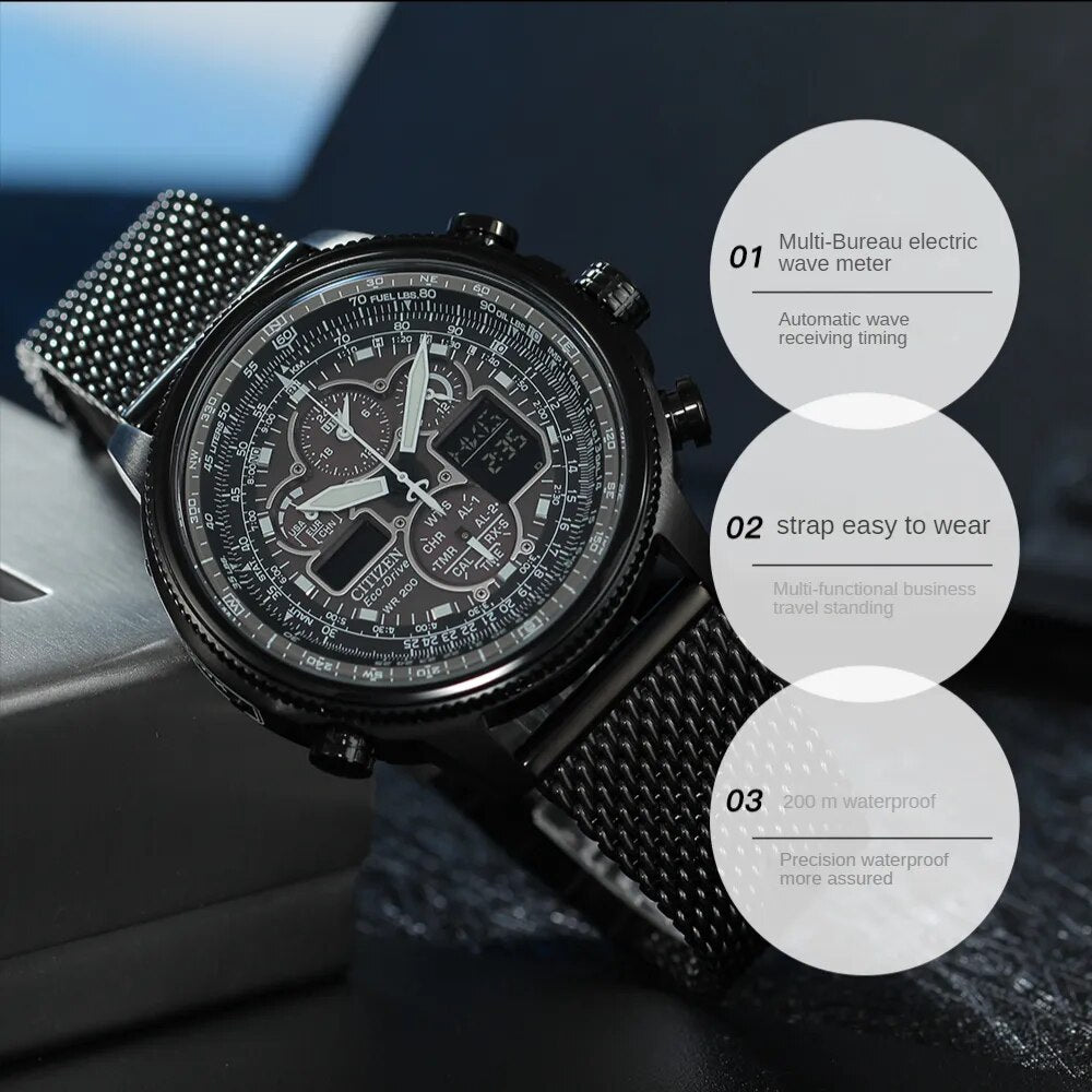Herren Armbanduhr Silber Schwarz Edelstahl Quarzuhr Luxus Chronograph Business