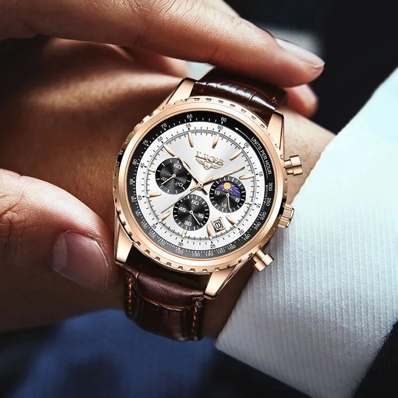 Herren Armbanduhr Silber Gold Edelstahl Fashion Quarz Uhr Chronograph Business