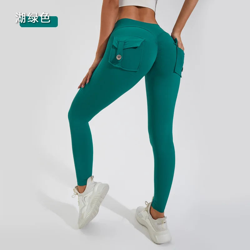 Damen Leggings Push Up Stretch Leggins Yoga Fitness Hose m Tasche Sexy Gym Wear