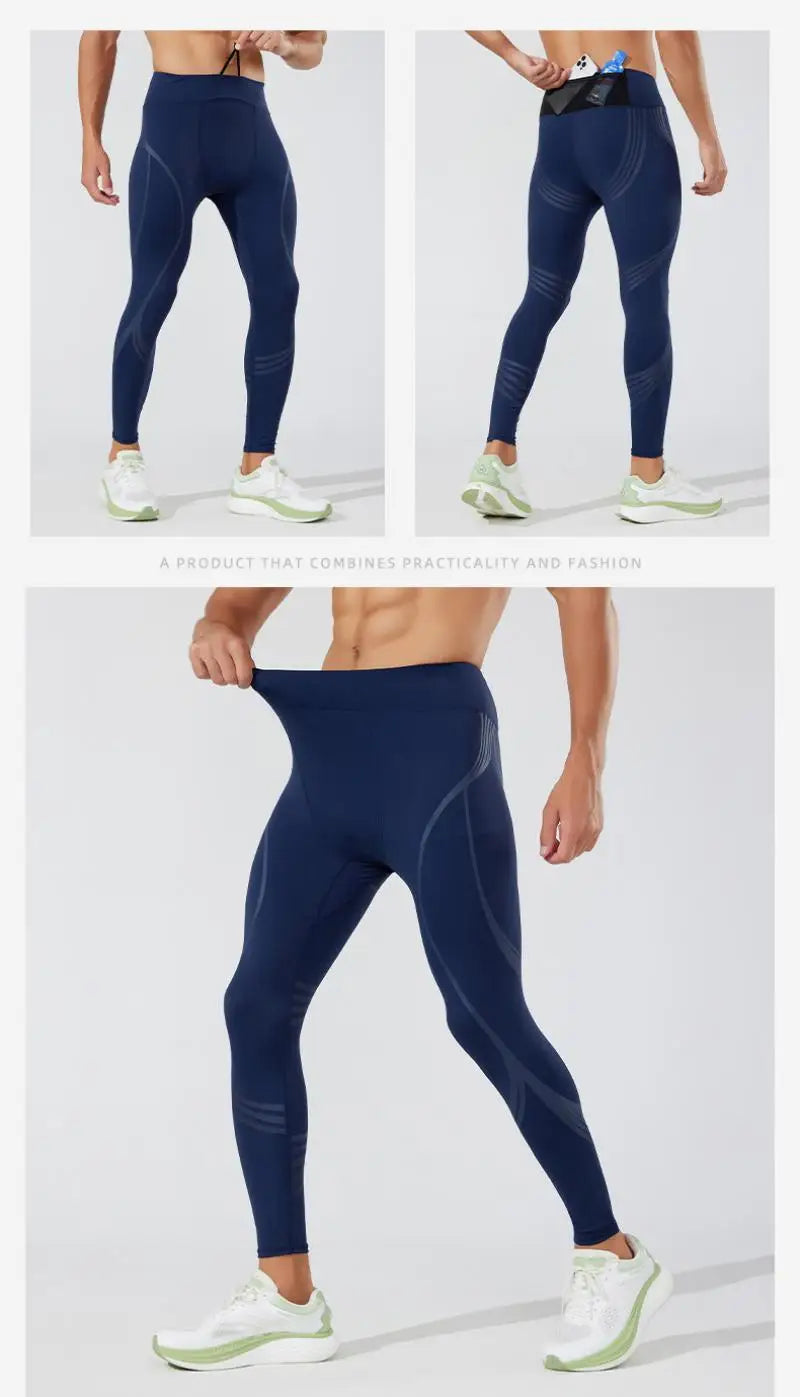 (S-2XL) Herren-Lauf-Kompressionsstrumpfhose, hochelastisch, schnell trocknend, Trainingshose mit Netztasche auf der Rückseite, Fitnessstudio, Training, enge Sporthose