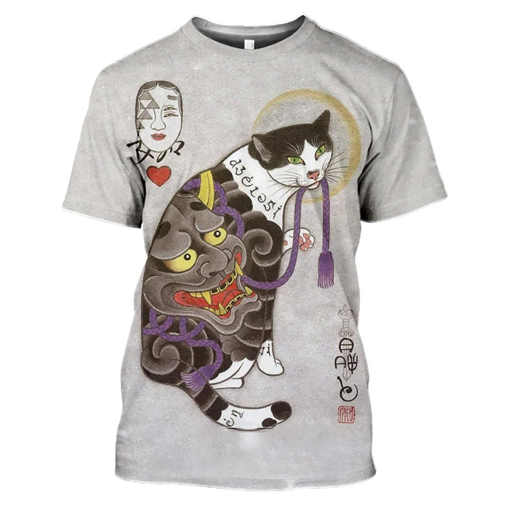 Fashion Herren Samurai Cat Vintage T-Shirt Unisex Sommer Streetwear Tank Top