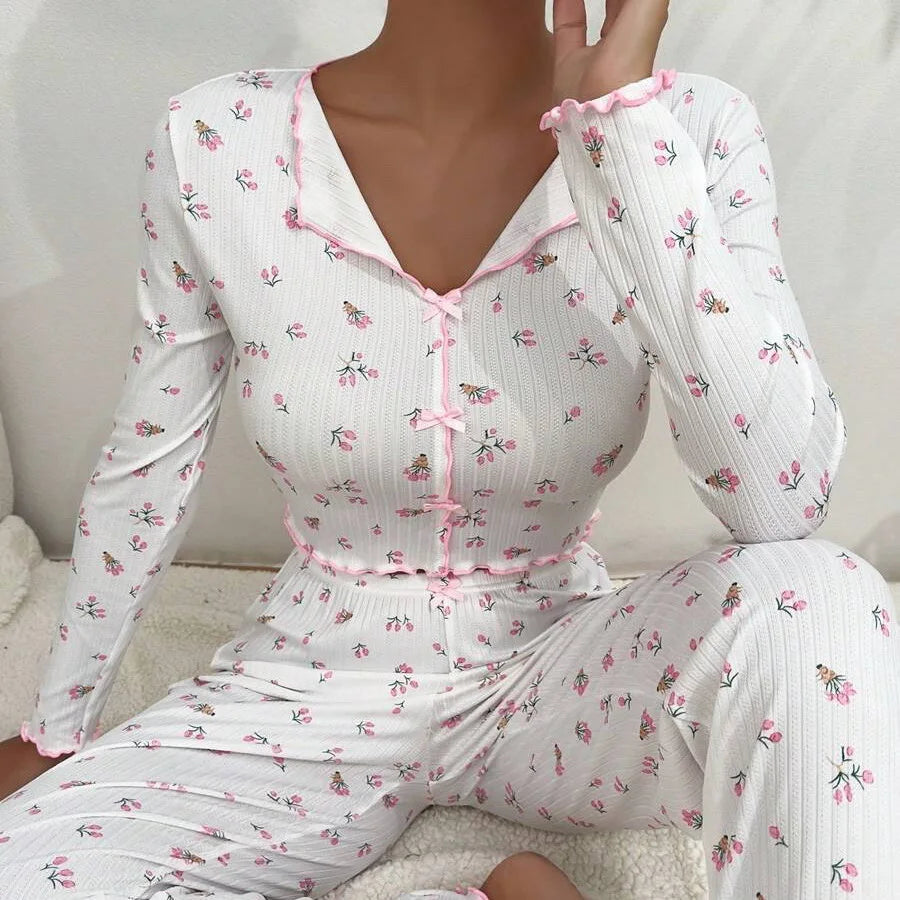 Pyjama für Damen Nachtwäsche Nachthemd Schlafanzug Zweiteiliger Hausanzug