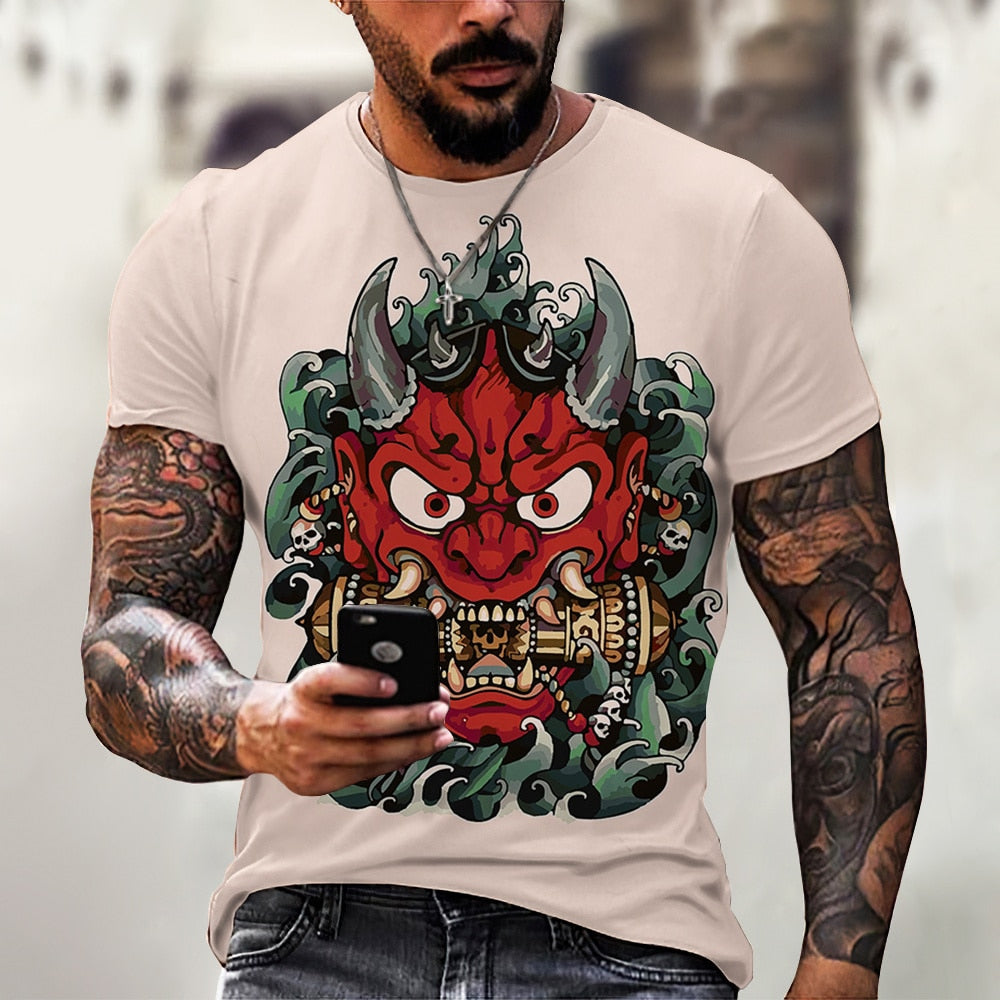 Herren Samurai Oversized 3D T-Shirt Rundhals Unisex Sommer Streetwear