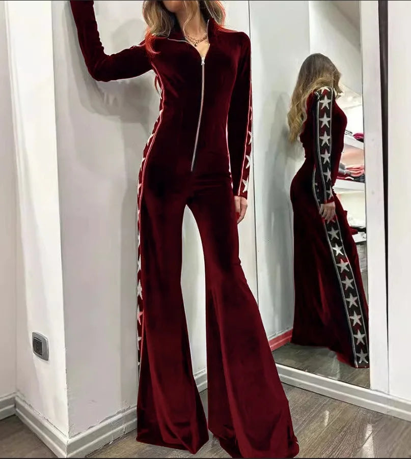Damen Fashion Hose Latzhose Schlaghose Flare Trägerhose Samt Overalls Jumpsuits