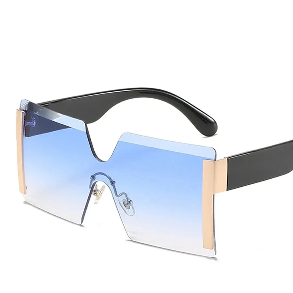Übergroße Randlose Sonnenbrille Damen Quadratisch Flach Design Reise UV400