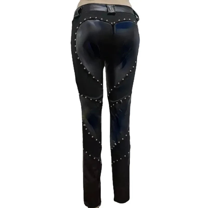 Sexy Damen Leggings Push Up Leggins Gothic Punk Hose PU Lederhose Reißverschluss