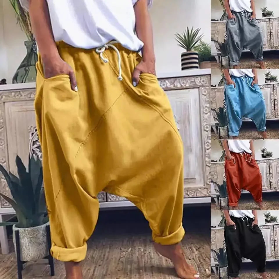 Haremshose Damen Übergröße Schritthose Hip-Hop Streetwear Schnürung Freizeit