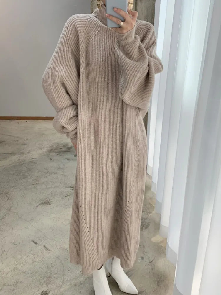 Damen Wollkleid Winterkleid Strickkleid Longpullover Pullover Long Sleeve