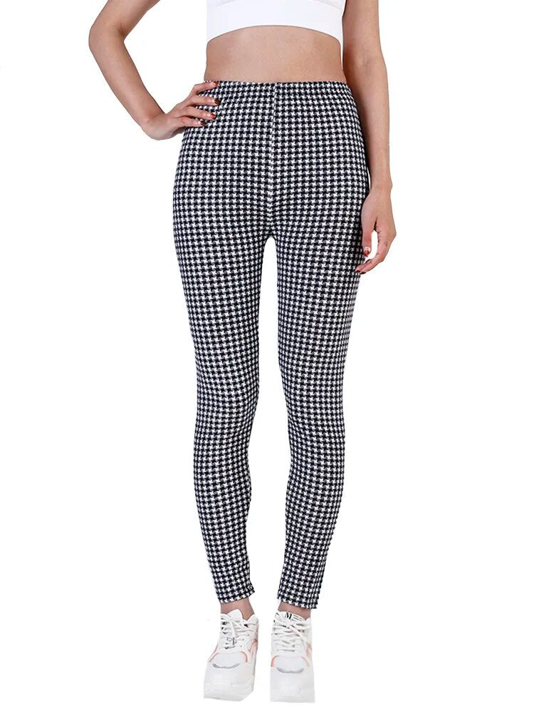 Leggings Damen Kariert Tartan Karo Muster Fitness Leggins Sexy Hohe Elastizität