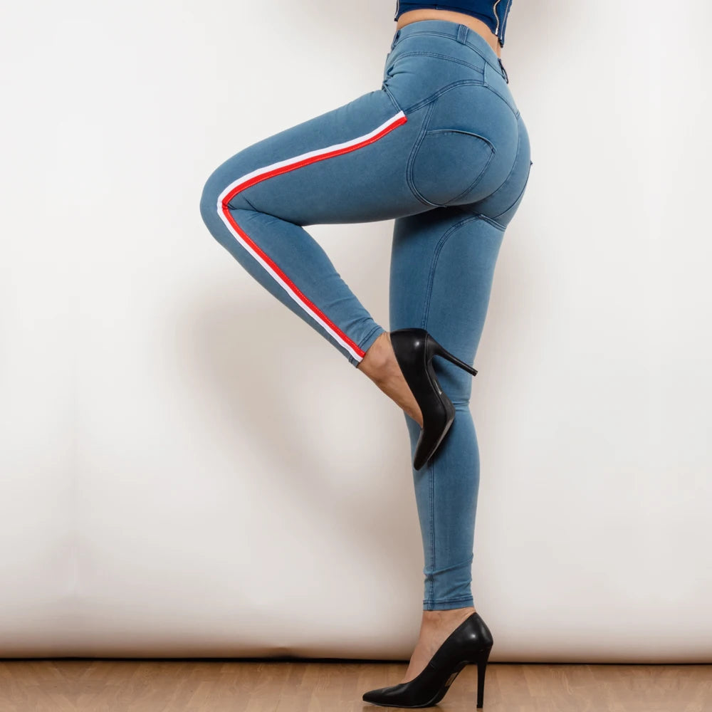 Damen Leggins Denim Look Leggings Sexy Push Up Jeans Hose Jeanshose Stretchhose