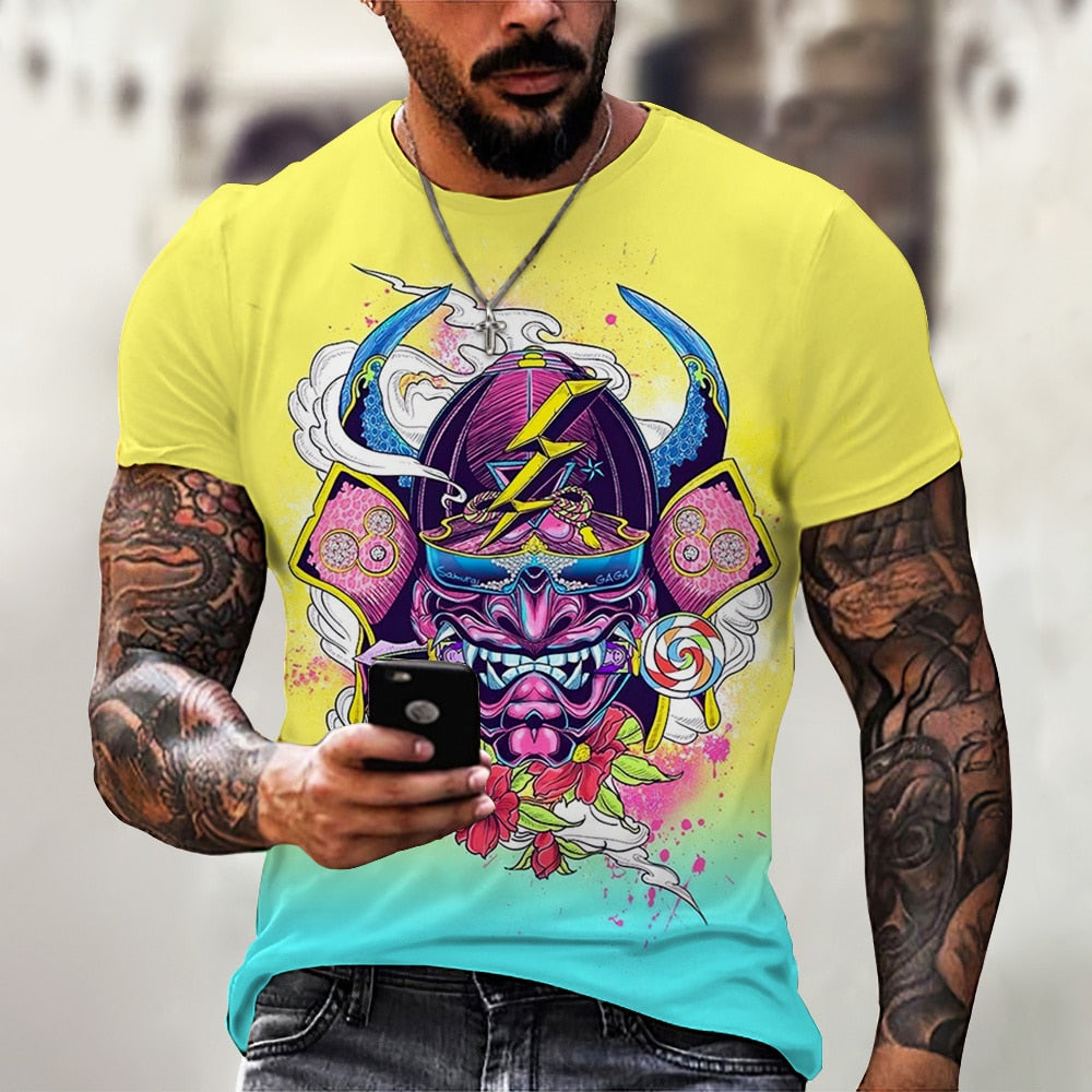 Herren Samurai Oversized 3D T-Shirt Rundhals Unisex Sommer Streetwear