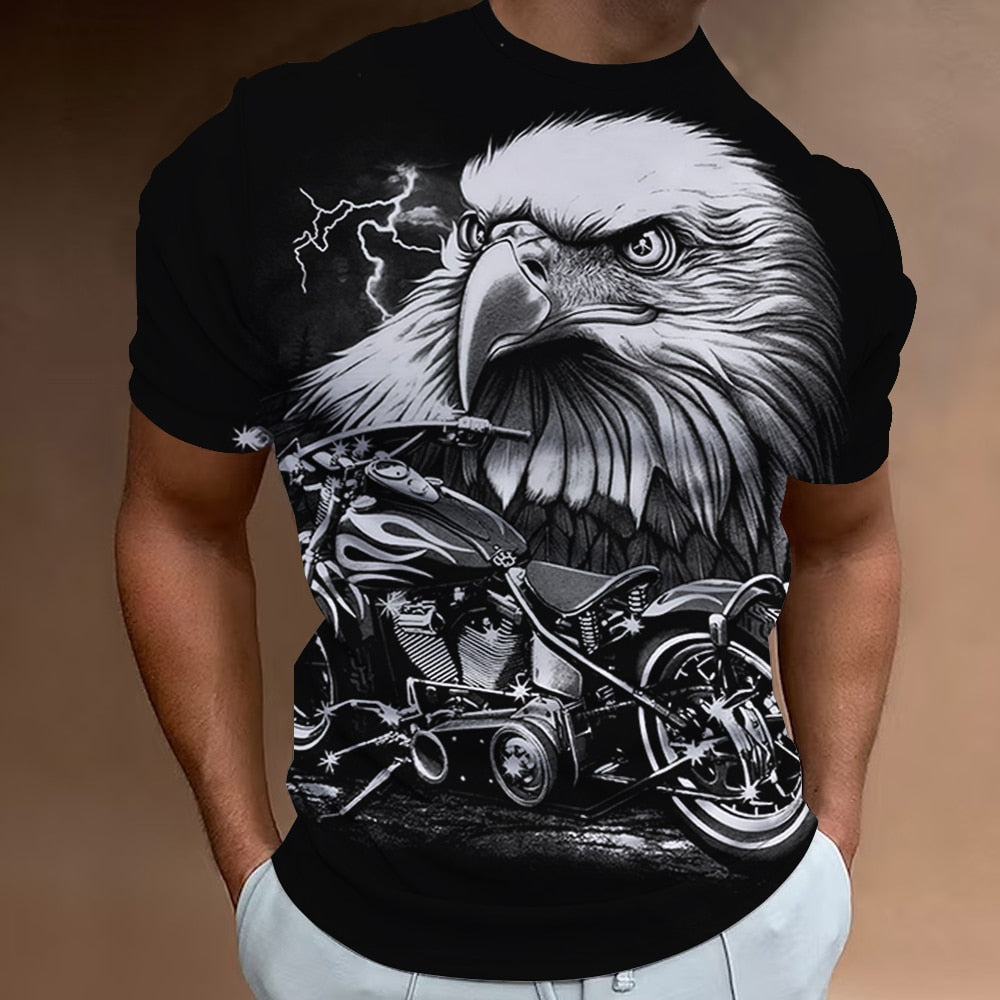 Herren Fashion Vintage Biker 3D T-Shirt Rundhals Unisex Sommer Streetwear