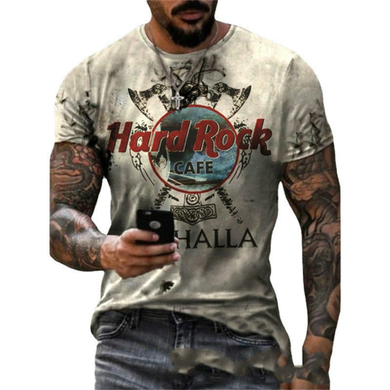 Herren Fashion Hard Rock Cafe 3D T-Shirt Rundhals Unisex Sommer Streetwear