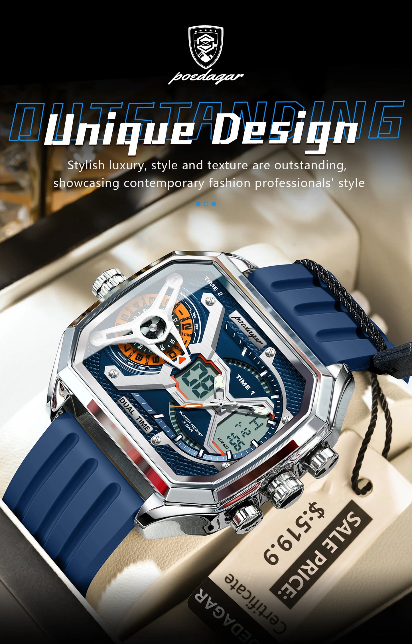Orologio Uomo Quarzo Acciaio Inossidabile Orologio digitale Cronografo sportivo