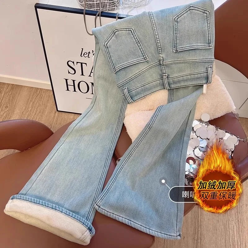 Damen Winter Warm Thermo Jeans Hose Innenfleece Stretch Hosen Leggins Denim