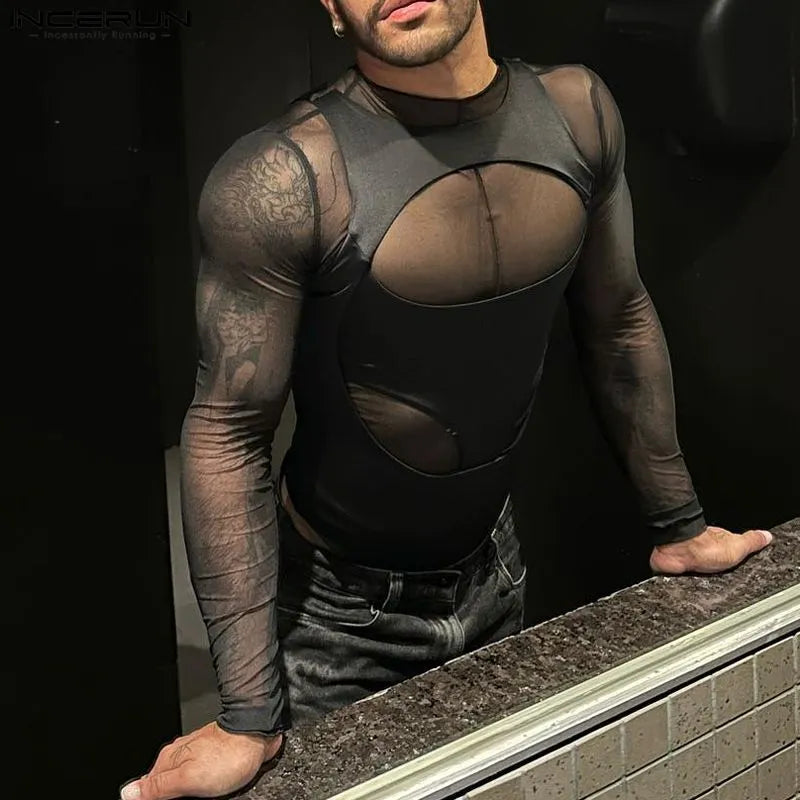 Fetisch Fashion Männer Sexy Bodysuits Herren Body Shirts Hemd Transparent Club