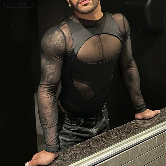 Fetisch Fashion Männer Sexy Bodysuits Herren Body Shirts Hemd Transparent Club