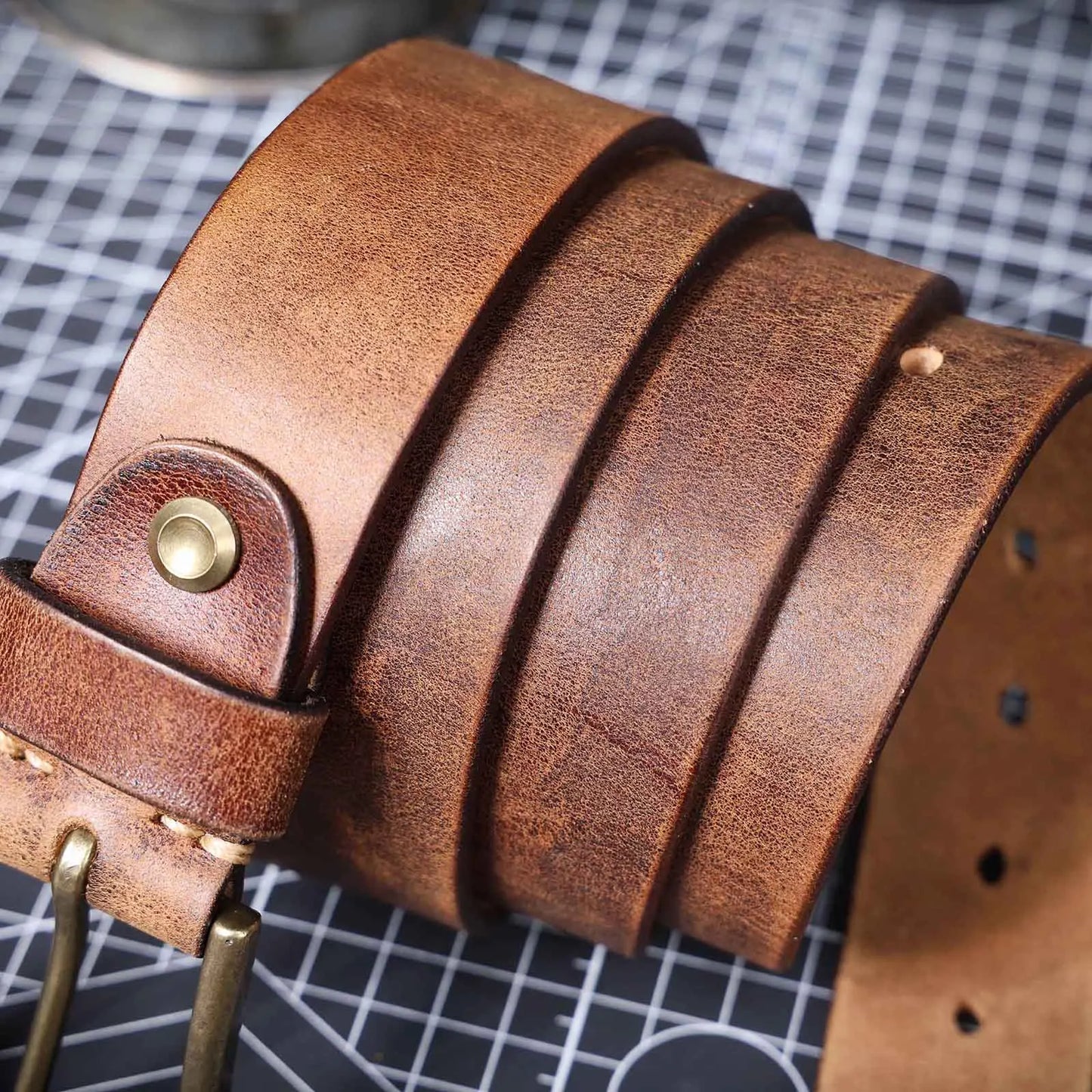 Jeans-Gürtel Herren Eckig Schnalle Echt Leder Gürtel Braun Breite Schnalle