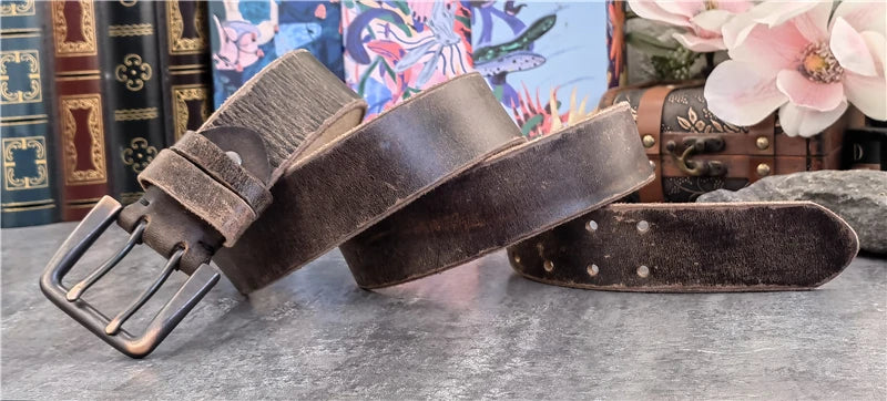 Jeans-Gürtel Herren Eckig Schnalle Echt Leder Gürtel Braun Breite Schnalle
