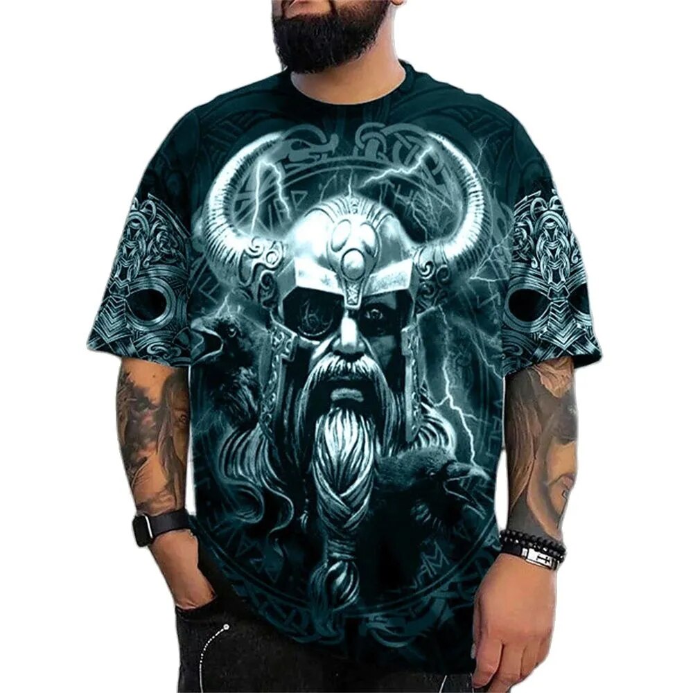 Herren Fashion Vintage 3D T-Shirt Rundhals Unisex Sommer Vikings Streetwear
