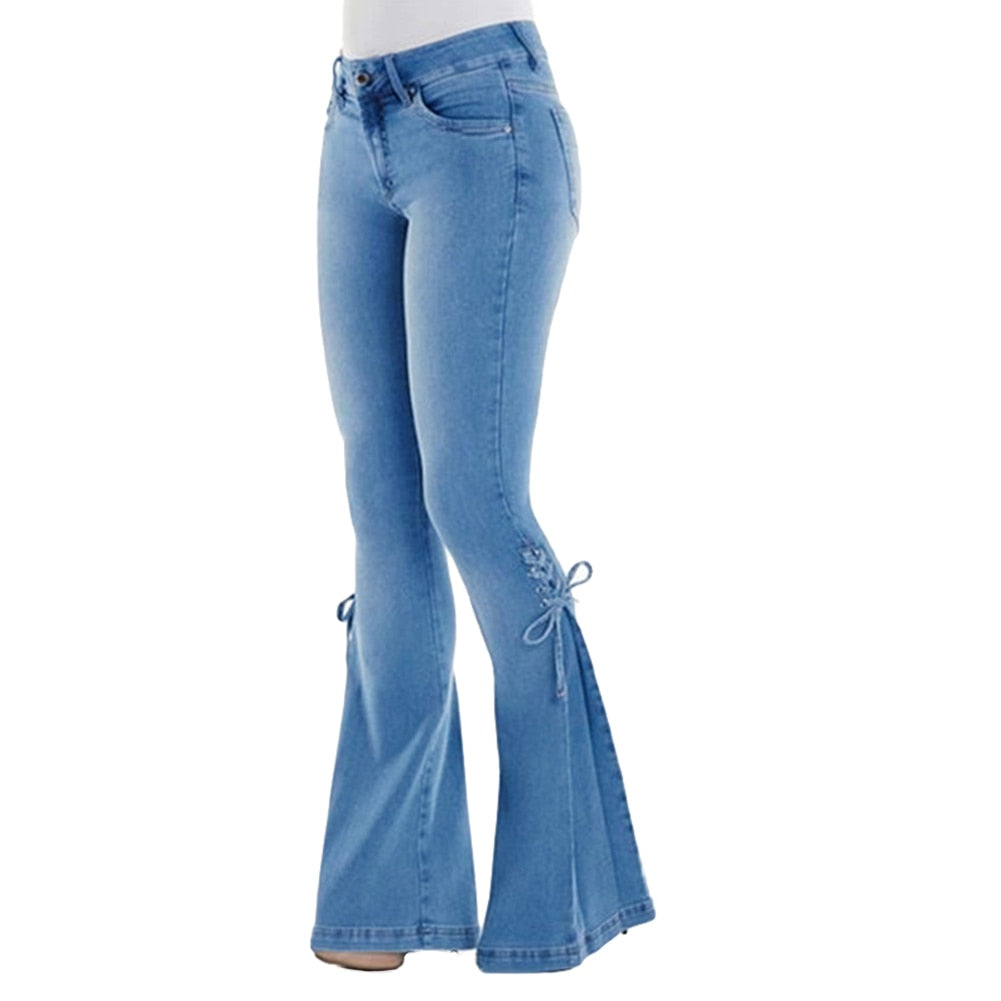 Damen Jeans Hose Bootcut Hüftjeans Schlaghose Flared Weites Bein Denim Stretch