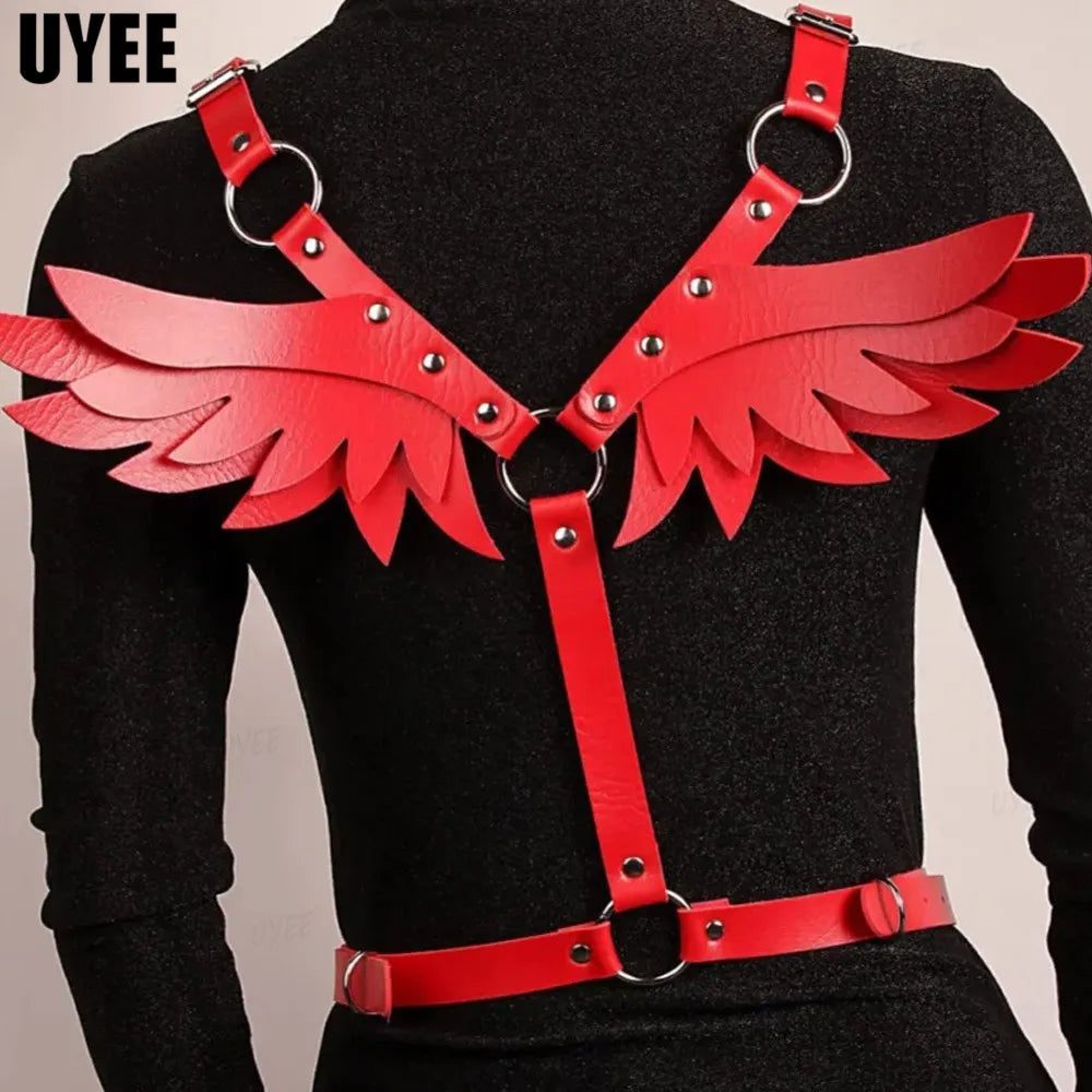 Sexy Harness Ketten BH Gürtel Damen Lack Leder Engelsflügel Bdsm Bondage Dessous