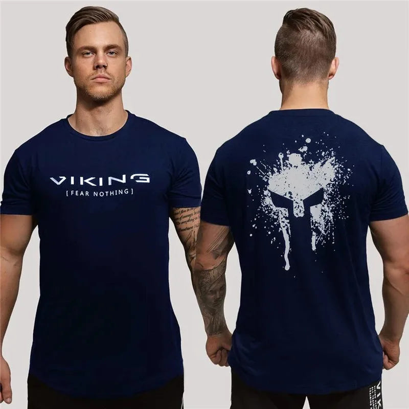 Herren Viking T-Shirt Rundhals Unisex Streetwear Gym Fitness Kurzarm Shirt