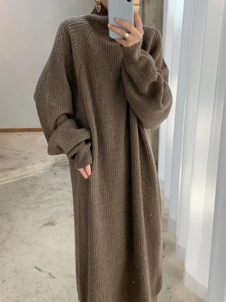 Damen Wollkleid Winterkleid Strickkleid Longpullover Pullover Long Sleeve