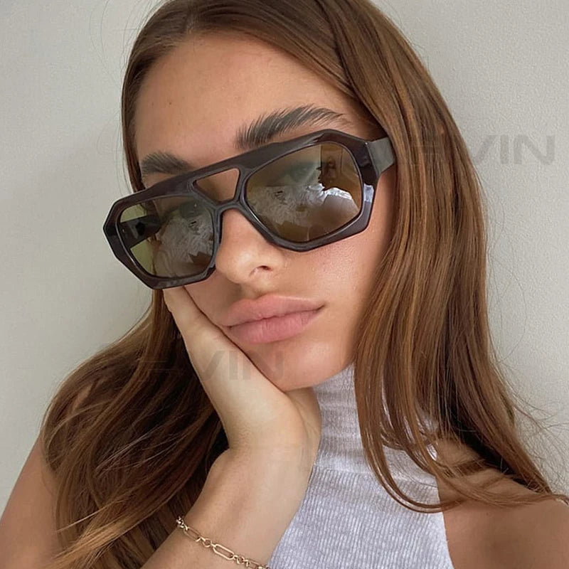 Damen Sonnenbrille Designer Luxus Brille Quadratische Übergröße Gläser Vintage