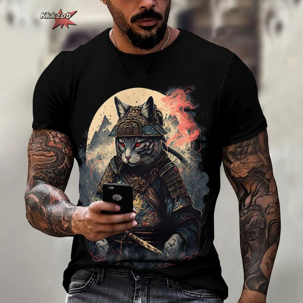 Tier Krieger Katze Druck Kurzarm Muster männer T-shirt 3D T-shirt Harajuku Tops Spaß O Neck Pullover Sommer männer Casual clo