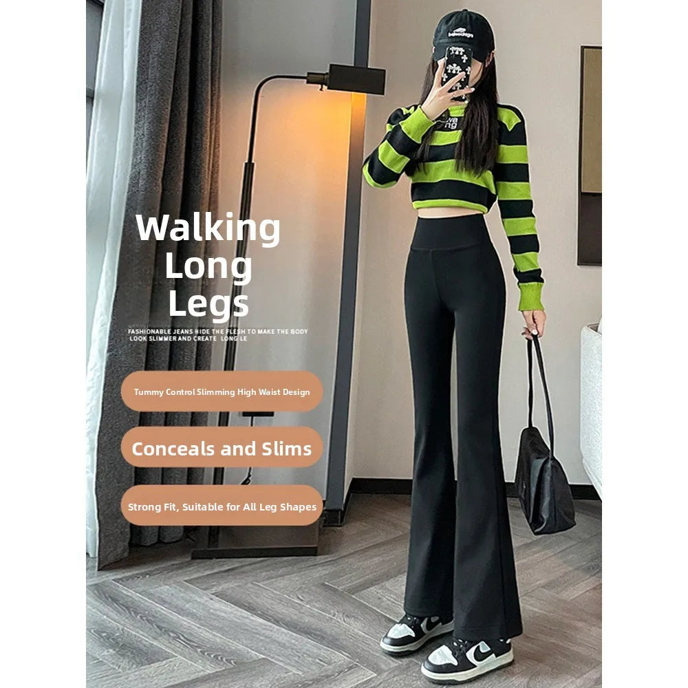 Hohe Taille, mit Fleece gefüttert, Bootcut-Yogahose, Damen-Oberbekleidung, Frühling, Herbst, Winter, schlankmachend, schwarz, Bauchkontrolle, lässig, Hai...